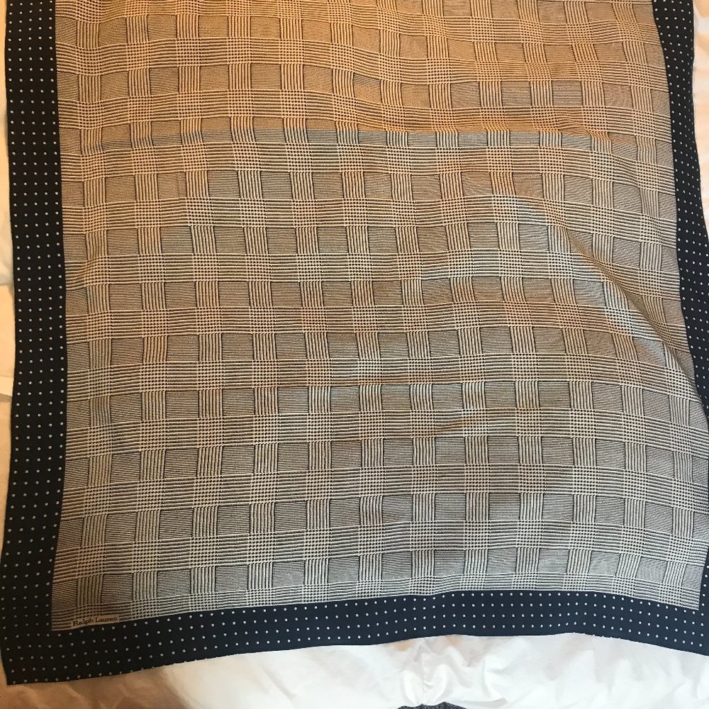 Ralph Lauren Vintage Navy White Silk Scarf Polka Dot Glen Plaid